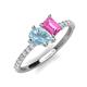 5 - Zahara 9x6 mm Pear Aquamarine and 7x5 mm Emerald Cut Lab Created Pink Sapphire 2 Stone Duo Ring 