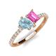 5 - Zahara 9x6 mm Pear Aquamarine and 7x5 mm Emerald Cut Lab Created Pink Sapphire 2 Stone Duo Ring 