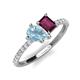 5 - Zahara 9x6 mm Pear Aquamarine and 7x5 mm Emerald Cut Rhodolite Garnet 2 Stone Duo Ring 