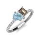 5 - Zahara 9x6 mm Pear Aquamarine and 7x5 mm Emerald Cut Smoky Quartz 2 Stone Duo Ring 