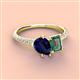 4 - Zahara 9x7 mm Pear Blue Sapphire and 7x5 mm Emerald Cut Lab Created Alexandrite 2 Stone Duo Ring 