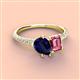 4 - Zahara 9x7 mm Pear Blue Sapphire and 7x5 mm Emerald Cut Pink Tourmaline 2 Stone Duo Ring 