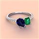 4 - Zahara 9x7 mm Pear Blue Sapphire and 7x5 mm Emerald Cut Lab Created Emerald 2 Stone Duo Ring 