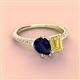 4 - Zahara 9x7 mm Pear Blue Sapphire and 7x5 mm Emerald Cut Lab Created Yellow Sapphire 2 Stone Duo Ring 