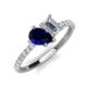 5 - Zahara 9x7 mm Pear Blue Sapphire and 7x5 mm Emerald Cut Forever One Moissanite 2 Stone Duo Ring 