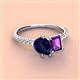 4 - Zahara 9x7 mm Pear Blue Sapphire and 7x5 mm Emerald Cut Amethyst 2 Stone Duo Ring 