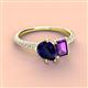 4 - Zahara 9x7 mm Pear Blue Sapphire and 7x5 mm Emerald Cut Amethyst 2 Stone Duo Ring 