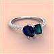 4 - Zahara 9x7 mm Pear Blue Sapphire and 7x5 mm Emerald Cut London Blue Topaz 2 Stone Duo Ring 
