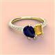 4 - Zahara 9x7 mm Pear Blue Sapphire and 7x5 mm Emerald Cut Citrine 2 Stone Duo Ring 