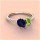 4 - Zahara 9x7 mm Pear Blue Sapphire and 7x5 mm Emerald Cut Peridot 2 Stone Duo Ring 