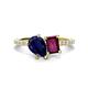 1 - Zahara 9x7 mm Pear Blue Sapphire and 7x5 mm Emerald Cut Rhodolite Garnet 2 Stone Duo Ring 