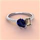 4 - Zahara 9x7 mm Pear Blue Sapphire and 7x5 mm Emerald Cut Smoky Quartz 2 Stone Duo Ring 