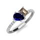 5 - Zahara 9x7 mm Pear Blue Sapphire and 7x5 mm Emerald Cut Smoky Quartz 2 Stone Duo Ring 