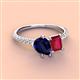 4 - Zahara 9x7 mm Pear Blue Sapphire and 7x5 mm Emerald Cut Lab Created Ruby 2 Stone Duo Ring 