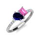 5 - Zahara 9x7 mm Pear Blue Sapphire and 7x5 mm Emerald Cut Lab Created Pink Sapphire 2 Stone Duo Ring 