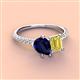 4 - Zahara 9x7 mm Pear Blue Sapphire and 7x5 mm Emerald Cut Lab Created Yellow Sapphire 2 Stone Duo Ring 