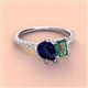 4 - Zahara 9x7 mm Pear Blue Sapphire and 7x5 mm Emerald Cut Lab Created Alexandrite 2 Stone Duo Ring 
