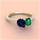 4 - Zahara 9x7 mm Pear Blue Sapphire and 7x5 mm Emerald Cut Lab Created Emerald 2 Stone Duo Ring 