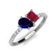 5 - Zahara 9x7 mm Pear Blue Sapphire and 7x5 mm Emerald Cut Lab Created Ruby 2 Stone Duo Ring 