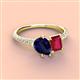 4 - Zahara 9x7 mm Pear Blue Sapphire and 7x5 mm Emerald Cut Lab Created Ruby 2 Stone Duo Ring 