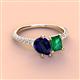 4 - Zahara 9x7 mm Pear Blue Sapphire and 7x5 mm Emerald Cut Lab Created Emerald 2 Stone Duo Ring 