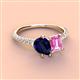 4 - Zahara 9x7 mm Pear Blue Sapphire and 7x5 mm Emerald Cut Lab Created Pink Sapphire 2 Stone Duo Ring 