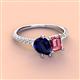 4 - Zahara 9x7 mm Pear Blue Sapphire and 7x5 mm Emerald Cut Pink Tourmaline 2 Stone Duo Ring 