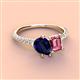 4 - Zahara 9x7 mm Pear Blue Sapphire and 7x5 mm Emerald Cut Pink Tourmaline 2 Stone Duo Ring 