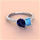 4 - Zahara 9x7 mm Pear Blue Sapphire and 7x5 mm Emerald Cut Blue Topaz 2 Stone Duo Ring 