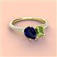 4 - Zahara 9x7 mm Pear Blue Sapphire and 7x5 mm Emerald Cut Peridot 2 Stone Duo Ring 