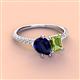 4 - Zahara 9x7 mm Pear Blue Sapphire and 7x5 mm Emerald Cut Peridot 2 Stone Duo Ring 