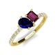 5 - Zahara 9x7 mm Pear Blue Sapphire and 7x5 mm Emerald Cut Rhodolite Garnet 2 Stone Duo Ring 