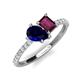 5 - Zahara 9x7 mm Pear Blue Sapphire and 7x5 mm Emerald Cut Rhodolite Garnet 2 Stone Duo Ring 