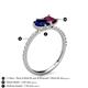 6 - Zahara 9x7 mm Pear Blue Sapphire and 7x5 mm Emerald Cut Rhodolite Garnet 2 Stone Duo Ring 