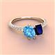 4 - Zahara 9x6 mm Pear Blue Topaz and 7x5 mm Emerald Cut Lab Created Blue Sapphire 2 Stone Duo Ring 