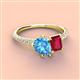 4 - Zahara 9x6 mm Pear Blue Topaz and 7x5 mm Emerald Cut Lab Created Ruby 2 Stone Duo Ring 