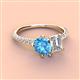 4 - Zahara 9x6 mm Pear Blue Topaz and IGI Certified 7x5 mm Emerald Cut Lab Grown Diamond 2 Stone Duo Ring 