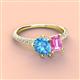 4 - Zahara 9x6 mm Pear Blue Topaz and 7x5 mm Emerald Cut Lab Created Pink Sapphire 2 Stone Duo Ring 