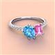 4 - Zahara 9x6 mm Pear Blue Topaz and 7x5 mm Emerald Cut Lab Created Pink Sapphire 2 Stone Duo Ring 