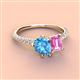 4 - Zahara 9x6 mm Pear Blue Topaz and 7x5 mm Emerald Cut Lab Created Pink Sapphire 2 Stone Duo Ring 