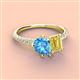 4 - Zahara 9x6 mm Pear Blue Topaz and 7x5 mm Emerald Cut Lab Created Yellow Sapphire 2 Stone Duo Ring 