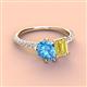 4 - Zahara 9x6 mm Pear Blue Topaz and 7x5 mm Emerald Cut Lab Created Yellow Sapphire 2 Stone Duo Ring 