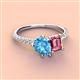 4 - Zahara 9x6 mm Pear Blue Topaz and 7x5 mm Emerald Cut Pink Tourmaline 2 Stone Duo Ring 