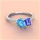 4 - Zahara 9x6 mm Pear Blue Topaz and 7x5 mm Emerald Cut Tanzanite 2 Stone Duo Ring 