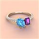 4 - Zahara 9x6 mm Pear Blue Topaz and 7x5 mm Emerald Cut Amethyst 2 Stone Duo Ring 