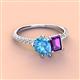 4 - Zahara 9x6 mm Pear Blue Topaz and 7x5 mm Emerald Cut Amethyst 2 Stone Duo Ring 