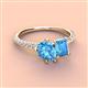 4 - Zahara 9x6 mm Pear and Emerald Cut Blue Topaz 2 Stone Duo Ring 