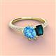 4 - Zahara 9x6 mm Pear Blue Topaz and 7x5 mm Emerald Cut London Blue Topaz 2 Stone Duo Ring 