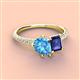4 - Zahara 9x6 mm Pear Blue Topaz and 7x5 mm Emerald Cut Iolite 2 Stone Duo Ring 