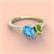 4 - Zahara 9x6 mm Pear Blue Topaz and 7x5 mm Emerald Cut Peridot 2 Stone Duo Ring 